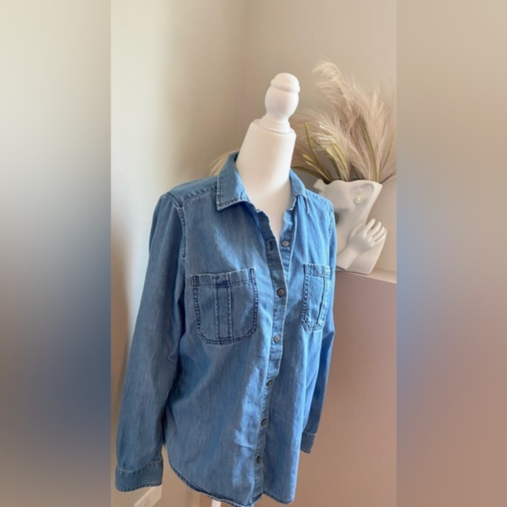 Express Small Blue Fall Summer Spring 100% COTTON Demi Boyfriend Shirt